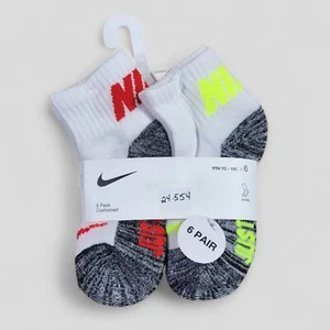 NIKE Boys Socks Ankle Cushioned School Kids 6 Pair Shoe Size 7C-10C White Gray - Picture 1 of 4