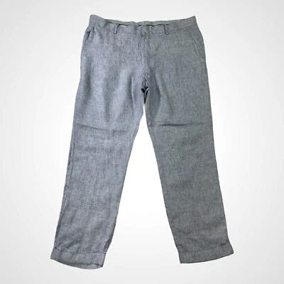 Baird McNutt Murano Pants Mens 38x29 Blue Linen Alex Slim Fit Chambray Cuffed - Image 1 of 4