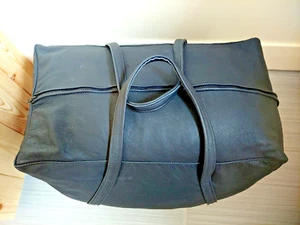 BLACK Genuine Pebble Leather Duffel Bag SUPPLE SIMPLE ONE LONG YKK ZIPPER Nice - Picture 1 of 15
