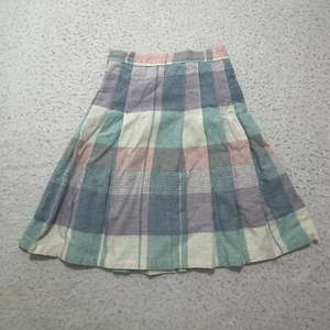 Vintage Girl's 7 Pastel Plaid A-Line Striped Skirt Made in USA Blue Purple Wool - Picture 1 of 15