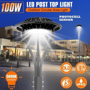 100W LED Post Top Light ETL Listed 5000K Outdoor Circular Area Lamp Dusk to Dawn - Picture 1 of 14