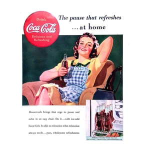Coca-Cola 1940 Print Ad Homemaker Woman Enjoying Bottled Soft Drink 11x14 - Picture 1 of 3