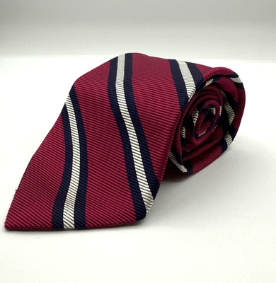 Brooks Brothers 领带男式红色海军丝绸对角条纹美国制造经典 — 第 1/3 张图片