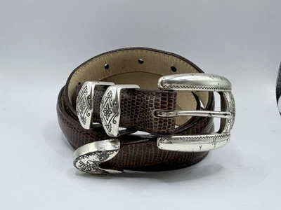Brighton Western Leather Belt – Engraved Silver Buckle Set – Style 23009 – Small - Image 1 of 4