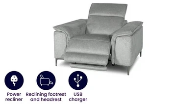DFS Sonder Light Stone Grey Flat Weave Power Recliner Armchair RRP £899 - Image 1 of 2