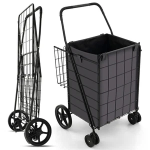 Folding Shopping Cart Utility Double Basket Grocery Cart w/ Waterproof Liner - Bild 1 von 10