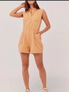 PACT Denim Chambray Sleeveless Romper Peach Organic Cotton Size M NWT - Picture 1 of 12