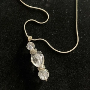 925 Sterling Sliver 24” Snake Chain Necklace with Crystals And Czech Glass Heart - Picture 1 of 2