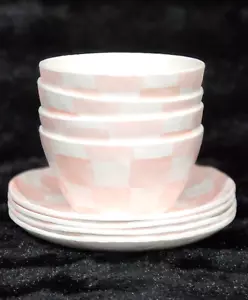 16 Pastel Pink White Checkered Melamine Appetizer Plate & Tidbit Bowl Rosy Check - Picture 1 of 11