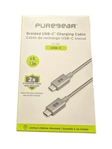 PureGear 4-Foot Braided USB-C To USB-C Charging Cable - Metallic Space Gray - Picture 1 of 3