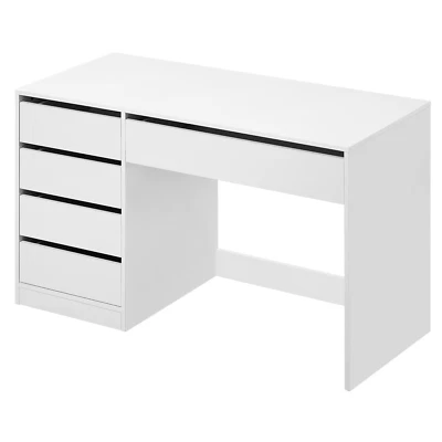 Scrivania per Computer Bianca Tavolo Da Ufficio Con 5 Cassetti Postazione Di Lav - Immagine 1 di 4