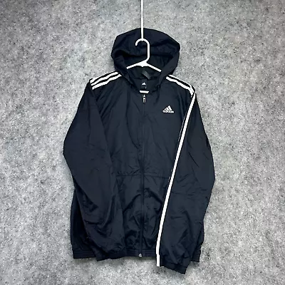 Adidas Jacket Womens Large Black Full Zip Hooded Mesh Lined Windbreaker • 10.46€