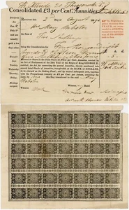 1839 CERTIFICATE CONTRACT NOTE BANK of ENGLAND 3 PERCENT CONSOLS MARY WEBSTER - Picture 1 of 3