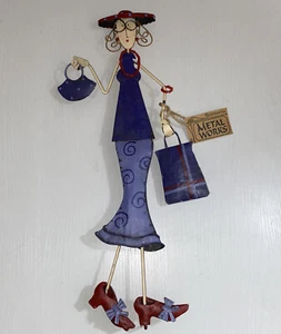Red Hat Garden Lady Metal Figure By Giftcraft - 18” Tall Glasses Jewelry - Picture 1 of 11