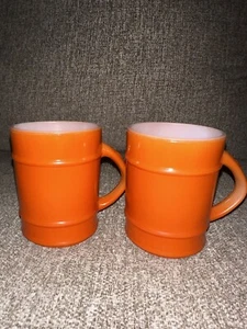 Fire King Burnt Orange Barrel Mug Set of 2 Coffee Tea Cup Anchor Hocking MCM 4" - Picture 1 of 6