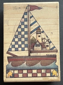 A Day at Sea Kathi Walters Stampassions Boat Water Lighthouse Wood Rubber Stamp - Picture 1 of 4