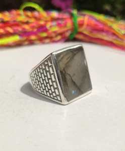 ANELLO UOMO ARGENTO 925 RING SILVER STERLING LABRADORITE MISURA 27 U44 - Foto 1 di 11