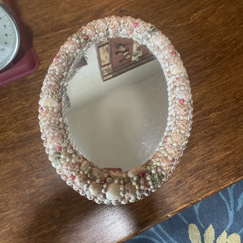 Vintage Sea Shell Decorated Oval Mirror Cover