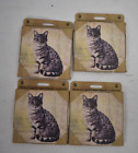Lot Of 4 E&S Pets Worlds Most Absorbent Coasters 4" X 4" Tabby Silver Cat