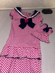 Dollie & Me Pink Navy Nautical Sailor Long Tunic Or Dress Girl 7 and doll dress - Picture 1 of 4