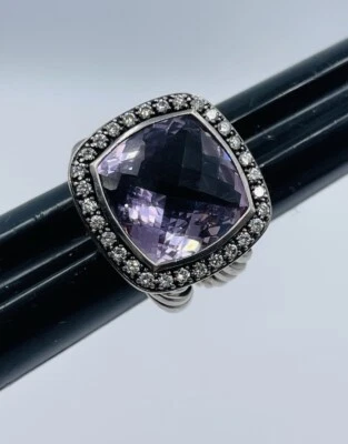 Anillo David Yurman Plata Esterlina Amatista Albión y Diamante 19mm Talla 5.5 Foto 1 de 4