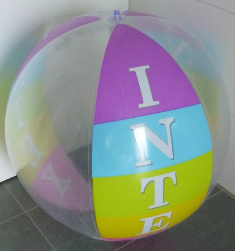 Extrem seltener riesiger bunt transp. WASSERBALL "Intex", D = 85 cm / 34" flach - Bild 1 von 4