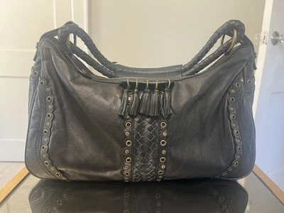 Винтажная черная сумка Wilson с кисточками и заклепками. Удивительно мягкая кожа. Б/у в отличном состоянии - Изображение 1 из 4