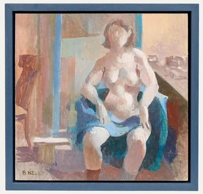 Bernadette Kelly (n.1933) - Óleo del siglo XX, desnuda con manta azul Foto 1 de 4