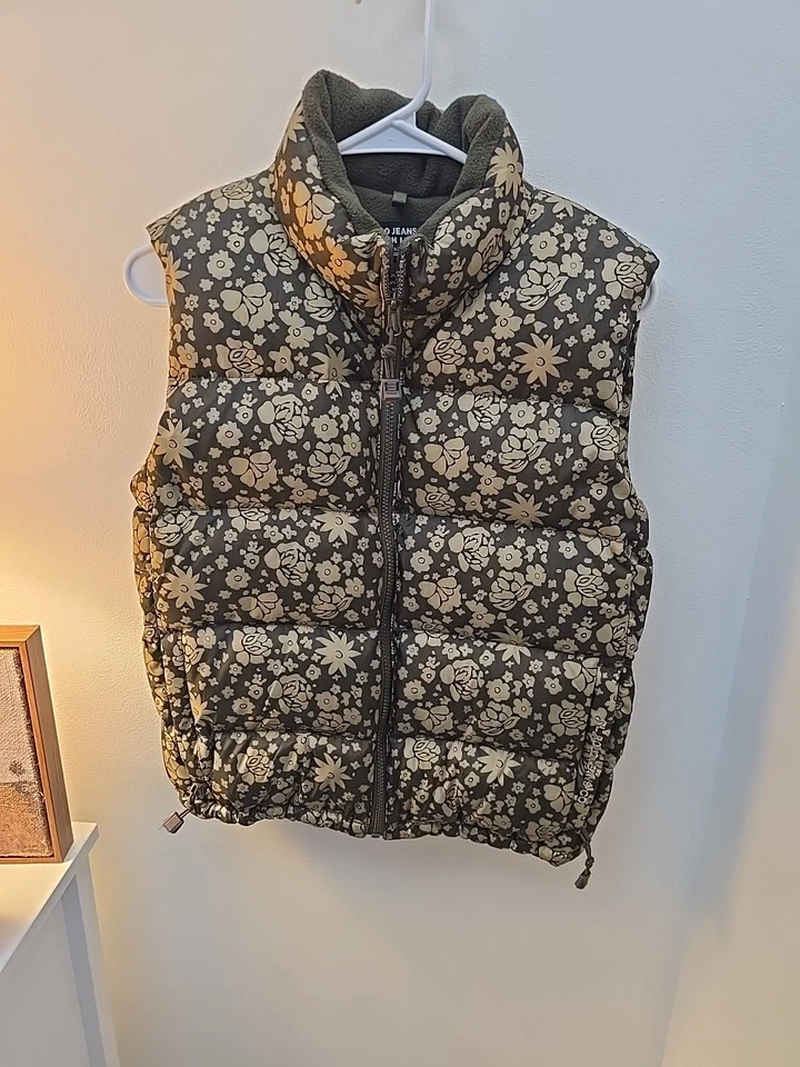 Женский пуховик Polo Jeans Co. Ralph Lauren зеленый с цветочным рисунком на молнии спереди размер S - Изображение 1 из 4