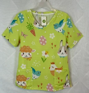 NWT Womens Colorful Lightweight Animal Print Pocket Scrub Top / Small - Picture 1 of 7