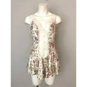 Vintage Lady Cameo Dallas Floral Ribbed Satin Romper With Lace Trim Size Medium - Picture 1 of 10