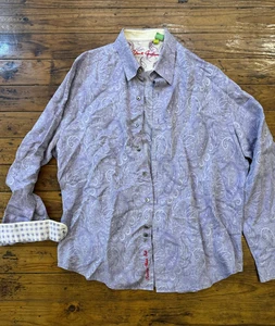 Robert Graham Shirt Mens XL Pastel Paisley Stripe Flip Cuff - Picture 1 of 7