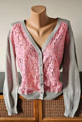 Oliver Bonas Grey Pink Cotton Blend Cardigan Size 12 - Image 1 of 4