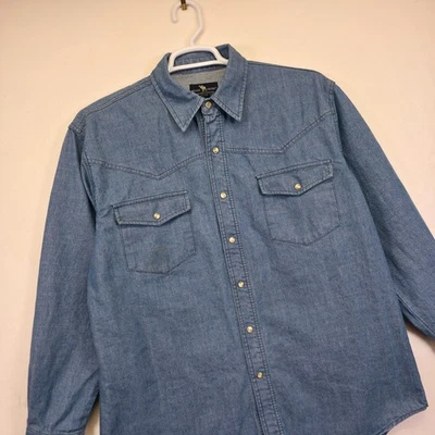 Moose Creek Shirt Mens L Blue Snap Button Heavyweight Denim Western Ranch Work - Image 1 of 4