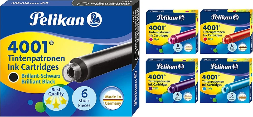 Pelikan 4001 TP/6 Tintenpatronen für Füller Inhalt 6 Stück verschiedene Farben !