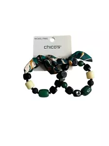 Chico’s Gold Tone Round Drop Earrings With Beads and Bows Accents NWT $29 OD22 - Picture 1 of 3