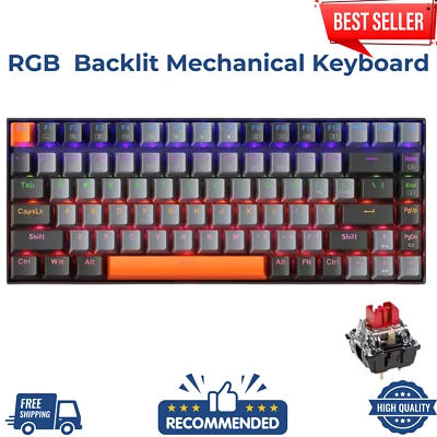 RGB Gaming Keyboard 6 Colour Backlit Mechanical Keyboard Wired USB-C Light Grey - Image 1 of 4