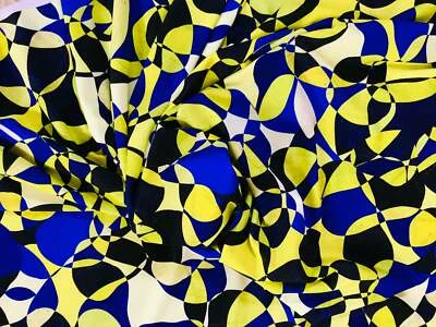 Estampado africano, tela de punto elástico - amarillo, tonos de azul "Chiasoka", por yarda Foto 1 de 4