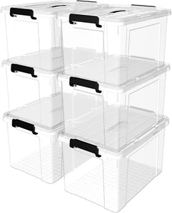 Plastic Storage Bin Box Organizing Container with Lid and Secure Latching Buckle - Picture 1 of 7