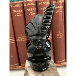 5" Obsidian Black Onyx Aztec Maya Tribal God Statue - Picture 1 of 1