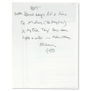 Allen Ginsberg Autograph Letter Signed to Bob Rosenthal ~ 1/11/93 - Imagen 1 de 1