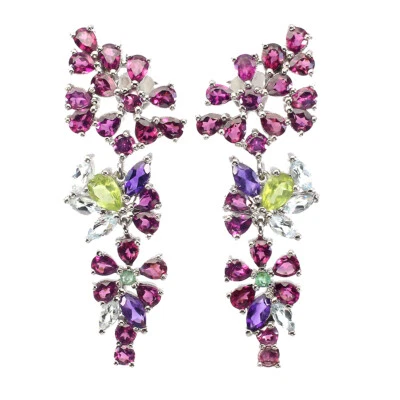 Orecchini In Argento Sterling 925 Con Gemme Di Rodolite, Ametista E Acquamarina - Immagine 1 di 4