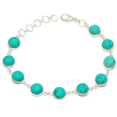 Green Turquoise Gemstone Handmade 925 Sterling Silver Jewelry Bracelets Size 7-8 - Image 1 of 2