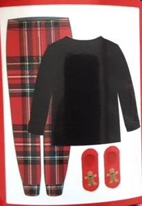 Kids Size 5-7 Pajama Lounge Set Long Sleeve Shirt Pants Socks Black Red Plaid - Picture 1 of 6
