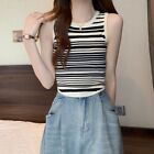 Knitted Contrasting Striped Knitted Suspenders Short Sleeveless Top  Women