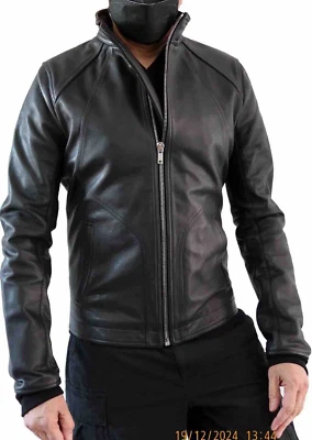 Rick Owens BNWT Intarsia High Neck Calf Leather Jacket-BLACK EU50/US40/L (L-) - image 1 of 4