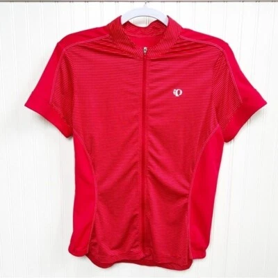 Pearl Izumi Red Stripe Short Sleeve Full Zip Bicycling Shirt Women’s Large - Image 1 of 4