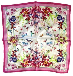 21"X21"Pink Bird Flower Print Pure Mulberry Satin Silk12momme Scarf 53x53cm5-122 - Picture 1 of 4