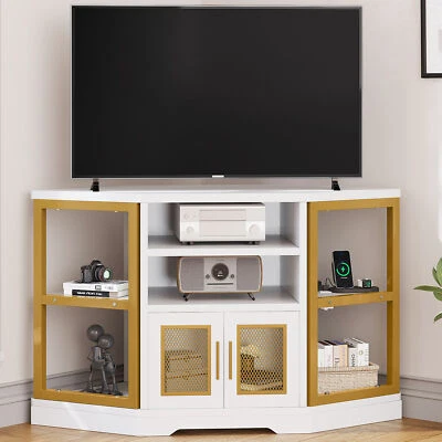 Corner TV Stand with Power Outlets For 55" TV Entertainment Center Media Console - Image 1 of 4