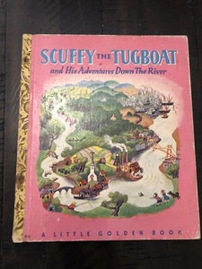 Vintage Scuffy The Tugboat His Adventures Down The River Little Golden Book H - Foto 1 di 3